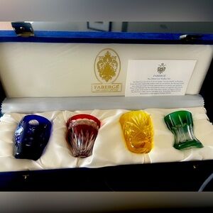 House of Faberge colored crystal imperial collection shot glasses never used